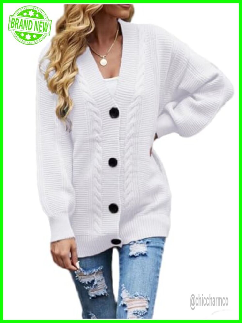 Oversized Cable Knit Open Front Button Down Chunky Cardigan Sweater